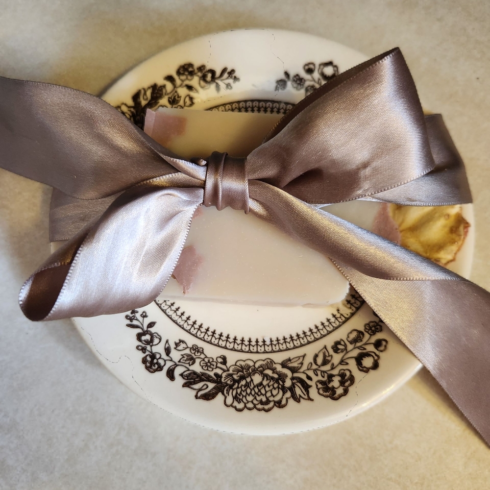 Elegant Handcrafted Soap In Mulled Cider With Dish And Satin Ribbon